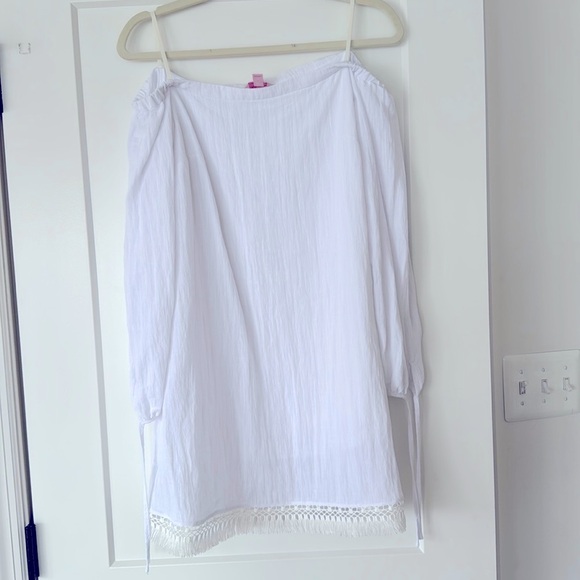LILLY PULITZER Adira Dress Size S WHITE Off-Shoulder Fringe Detail On  Heamline - Picture 1 of 12